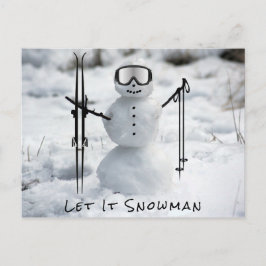 Cartão Postal De Festividades Funny Ski Snowman with Goggles and Winter Vibes  