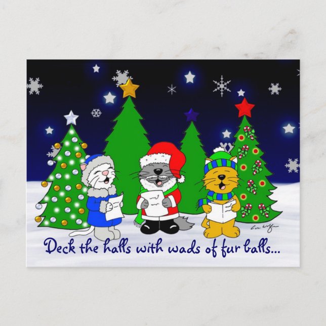 Cartão Postal De Festividades 'Fuzzy Carolers' (Frente)