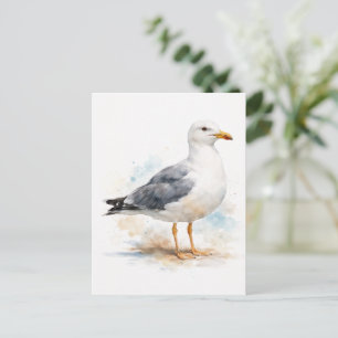 Cartão Postal De Festividades Gaivota Pássaro Oceano Praia Aquarela Náutica