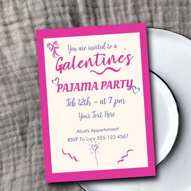 Cartão Postal De Festividades Galentine's Day Girls Pajama Party Invitation (Criador carregado)