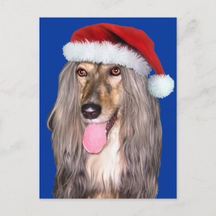 Cartão Postal De Festividades Galgo afegão Papai Noel