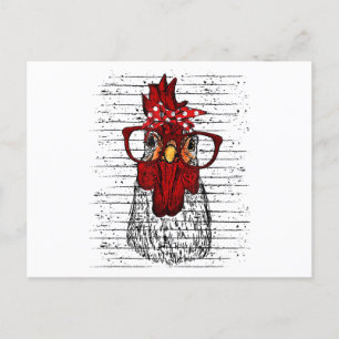 Cartão Postal De Festividades Galinha com bandana e óculos bonitos