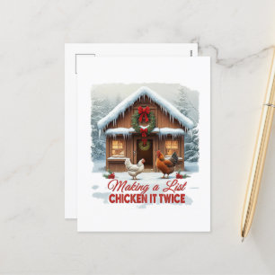 Cartão Postal De Festividades Galinha de Natal engraçada lista do Papai Noel