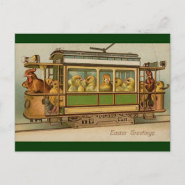 Cartão Postal De Festividades Galinhas na Páscoa de vinheta do carro de rolley