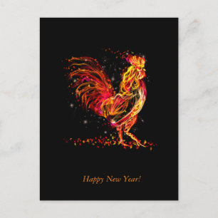 Cartão Postal De Festividades Galo de fogo. Animal flamejante brilha design lega