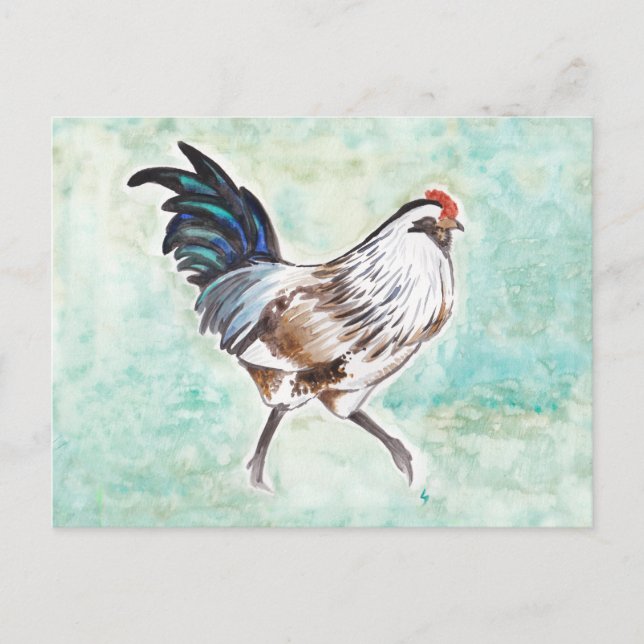 Cartão Postal De Festividades Galo de Ovos de Páscoa de Aquarela (Frente)