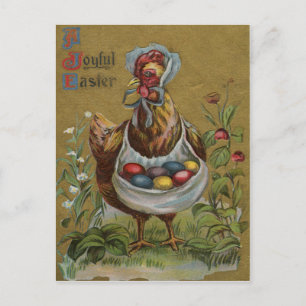 Cartão Postal De Festividades Galo Páscoa Colorido Ovo Pintado Flor Touca