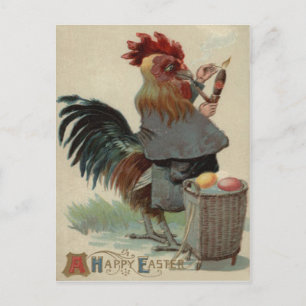 Cartão Postal De Festividades Galo Páscoa Ovo Colorido Cachimbo Charuto