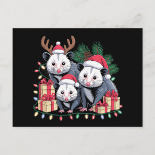 Cartão Postal De Festividades Gambá de Natal Chapéu do Papai Noel Antlers Luzes 