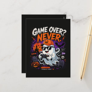 Cartão Postal De Festividades Game Over Nunca Divertido Fantasma de Gamer Hallow