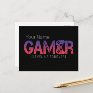 Cartão Postal De Festividades Gamer Level Up Forever Vintage Gamepad Design