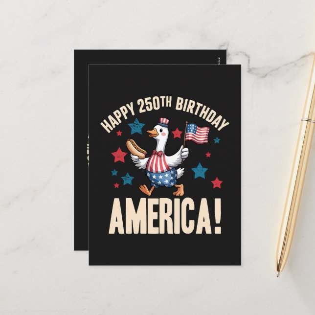 Cartão Postal De Festividades Ganso Patriótico Bobo do 250º Aniversário da Améri (Frente/Verso In Situ)