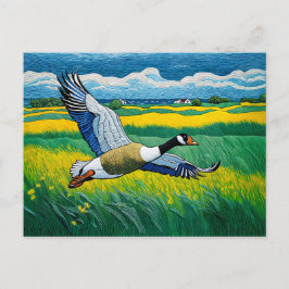 Cartão Postal De Festividades Ganso Selvagem Voando Sobre Prados Sanguíneos