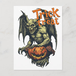 Cartão Postal De Festividades Gárgula Gótica do Halloween em um