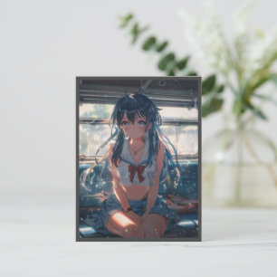 Cartão Postal De Festividades Garota de Anime no Trem