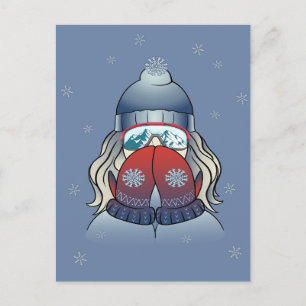 Cartão Postal De Festividades Garota de Inverno com Floco de Neve