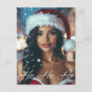 Cartão Postal De Festividades Garota do Papai Noel - Ho Ho Ho - Natal