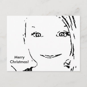 Cartão Postal De Festividades Garota Doce, Retrato Branco Negro, Feliz Natal