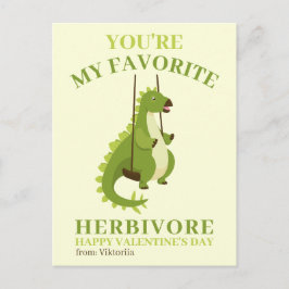 Cartão Postal De Festividades Garota Namorados de escola de dinossauros verdes