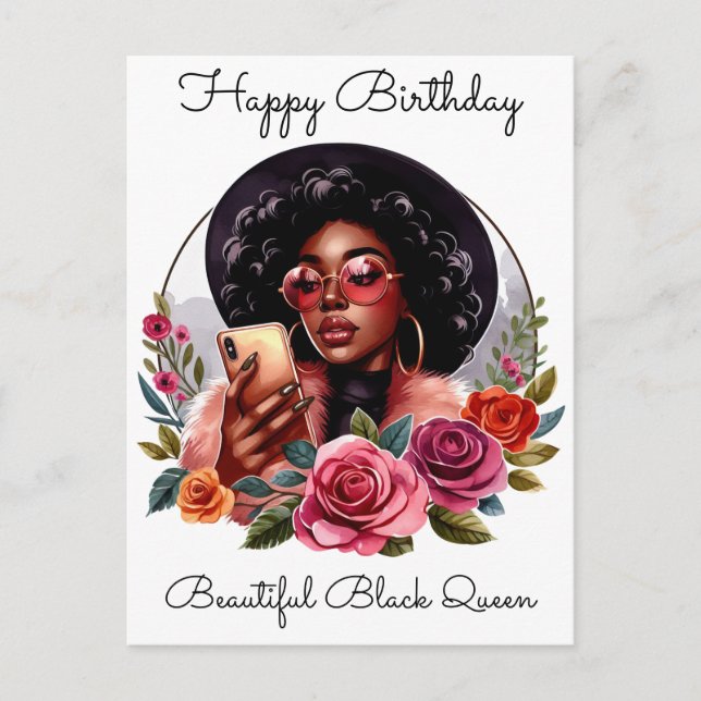 Cartão Postal De Festividades Garota Negra Magia Aniversário Sista Melanin Mulhe (Frente)