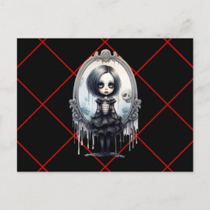 Cartão Postal De Festividades Garota Vitoriana no Dia das Bruxas de Espelho Vint