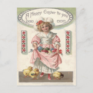 Cartão Postal De Festividades Garota Vitoriana Pintou Ovo de Páscoa Colorido Ros