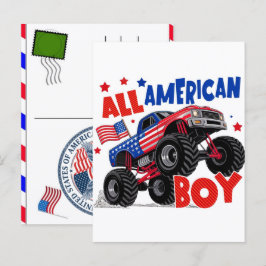 Cartão Postal De Festividades Garoto Americano de 4 de Julho Dia da Independênci