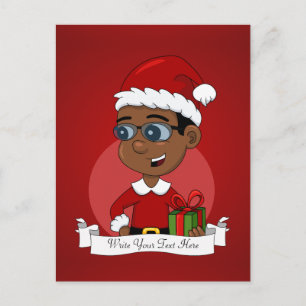 Cartão Postal De Festividades Garoto de Natal Afro-Americano bonito com óculos