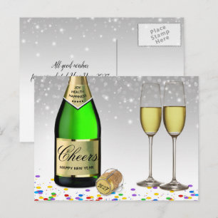 Cartão Postal De Festividades Garrafa de Vinho Espumante Feliz Ano Novo 2027