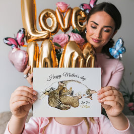 Cartão Postal De Festividades Gata mãe fofa amamentando seus gatinhos personaliz