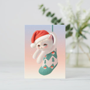 Cartão Postal De Festividades Gata Santa: Bao Bao na Arte de Meia de Natal