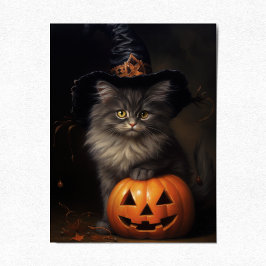 Cartão Postal De Festividades Gatinho Bonito com Pumpkin, Halloween Vitoriano