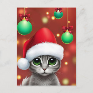 Cartão Postal De Festividades Gatinho de Cinza de Natal super bonito