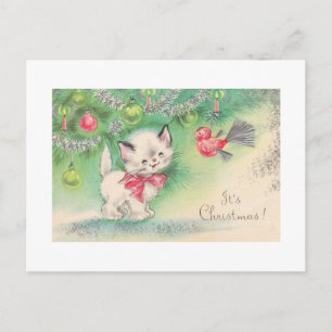 Cartão Postal De Festividades Gatinho dos Natais vintages mais doces
