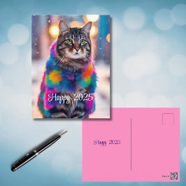 Cartão Postal De Festividades Gatinho Jazzy em pelo casaco - Feliz 2025