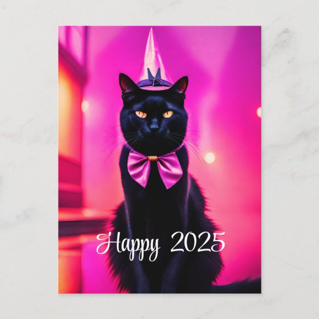 Cartão Postal De Festividades Gatinho Jazzy - Feliz 2025 (Frente)