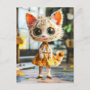 Cartão Postal De Festividades Gatinho na saia amarela e blusa