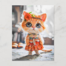 Gatinho no vestido vermelho no quarto