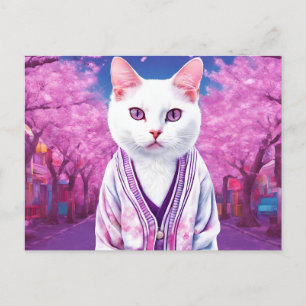 Cartão Postal De Festividades Gatinho Sakura