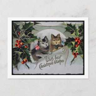 Cartão Postal De Festividades Gatinhos na Holly Christmas