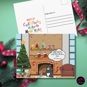 Cartão Postal De Festividades Gato Bah Hum Natal Divertido