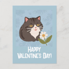 Cartão Postal De Festividades Gato Bonito com Flores Feliz Aniversário Personali