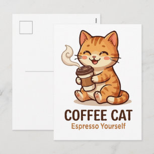 Cartão Postal De Festividades Gato Café Espresso a Si Mesmo Gatinho Fofo