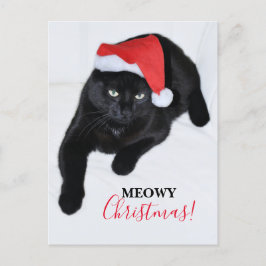 Cartão Postal De Festividades Gato com o Chapéu Vermelho de Papai Noel