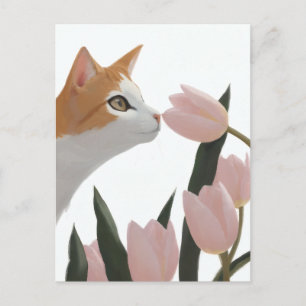 Cartão Postal De Festividades Gato da Primavera e Arte Floral