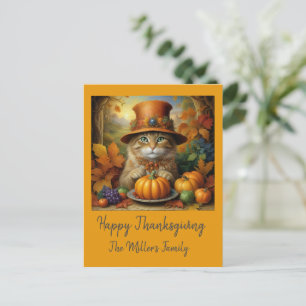 Cartão Postal De Festividades Gato de Ação de Graças encantador e festivo disfar