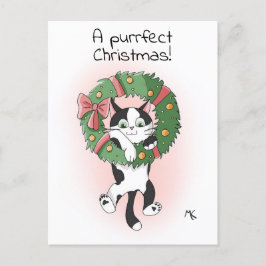 Cartão Postal De Festividades Gato de Cartoon Bonito Perigoso a Partir de uma Pe