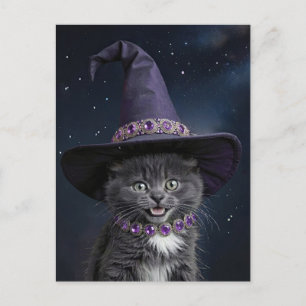 Cartão Postal De Festividades Gato de Gatinho de Cinza Bonita com Halloween de B