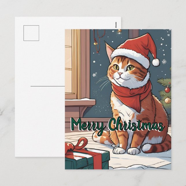 Cartão Postal De Festividades Gato de laranja com o animal de estimação bonitinh (Frente/Verso)
