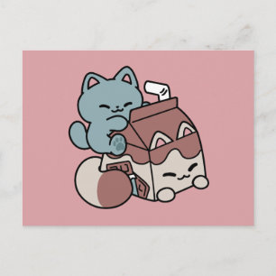 Cartão Postal De Festividades Gato de Leite de Chocolate Kawaii – Bebida Aconche